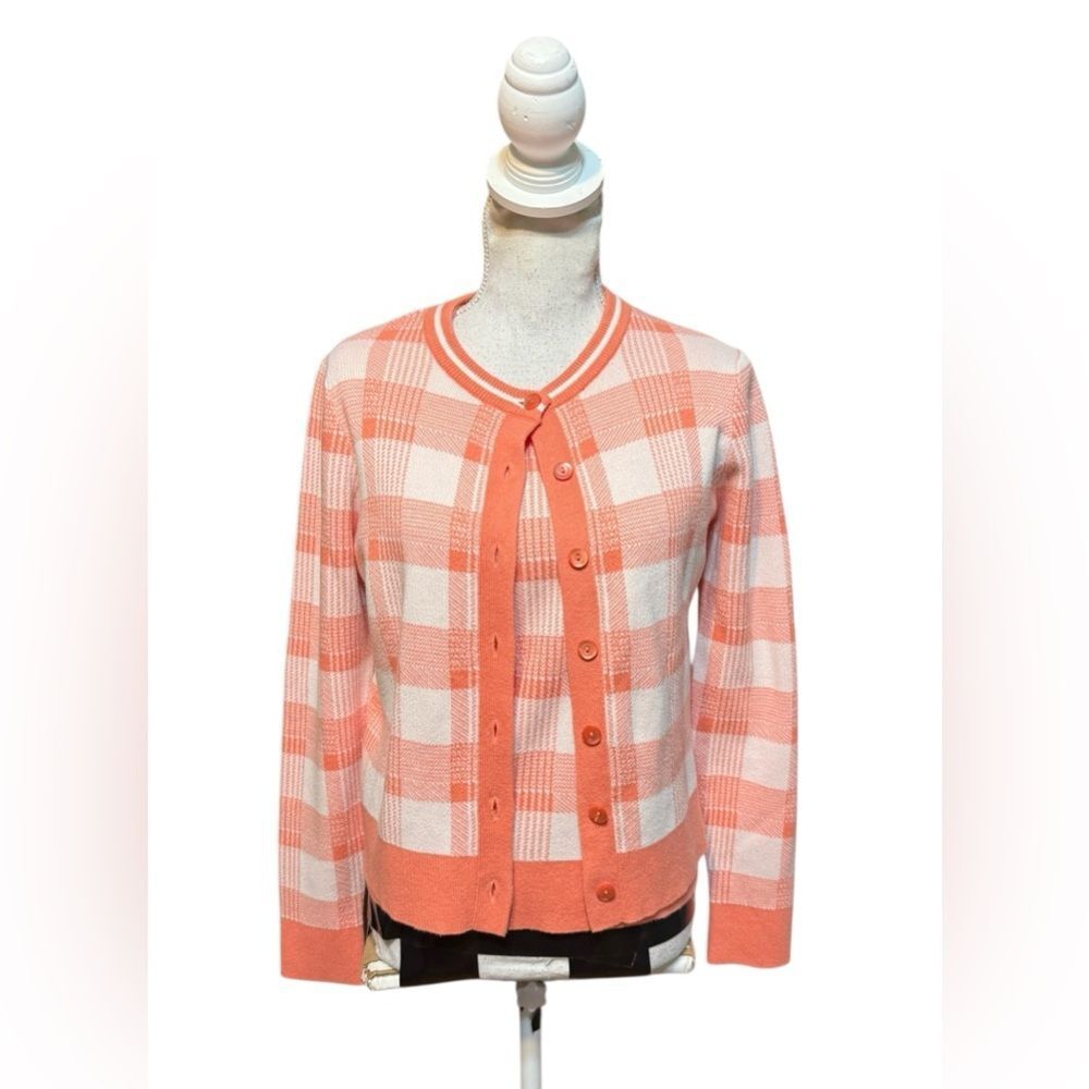 kinross gingham cardigan and tank in apricot white size M/L 2 piece set